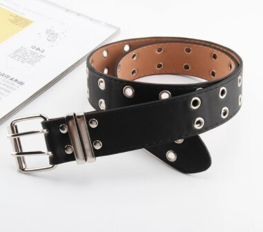 Cinturones de cadena Punk para mujer, banda para vaqueros con ojales con doble fila ajustable, cinturones decorativos: Black No Chain