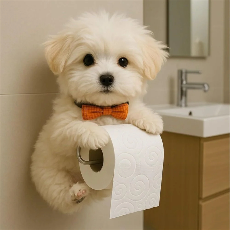 Soporte de papel higiénico para perro divertido, estatua de Animal de resina montada en la pared, organizador de rollos de pañuelos para el baño, decoración del hogar, 1 Uds.: YELLOW