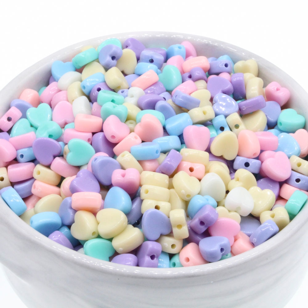 300pcs Acrylic Charm Beads Heart Mixed For DIY Jewelry Making 8mm