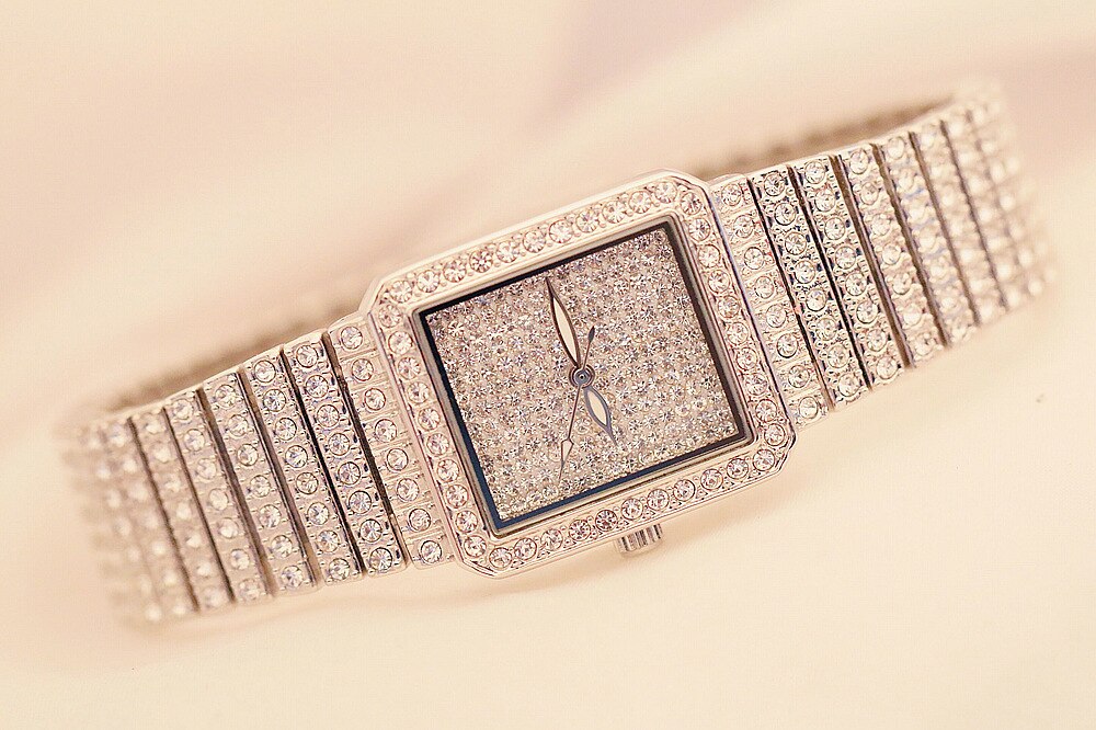 Verkoop horloge vol diamanten kristallen dameshorloge dameshorloges topmerken dames armbandhorloges goud zilver horloge: Zilver