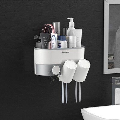 Bathroom Accessories Sets Magnetic Toothbrush Holder With Cup Toothpaste Dispenser Toiletries Storage Rack Toothpaste Squeezer: CF053-2