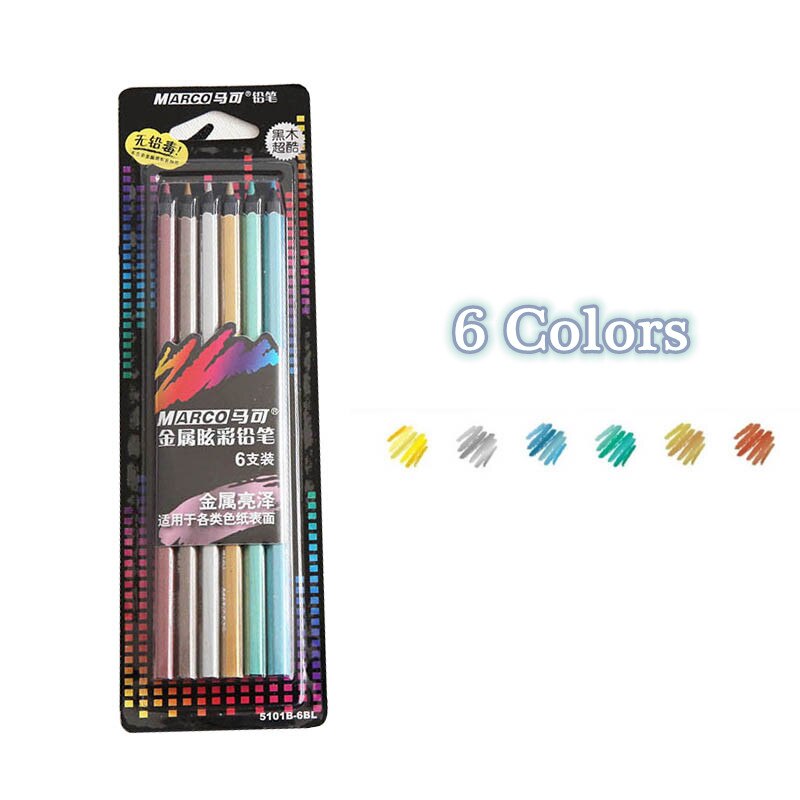 Marco lápices colores metálicos dibujar 6/12 Color artista bocetos lápices conjunto escuela suministros para arte de papelería: 6 Colors