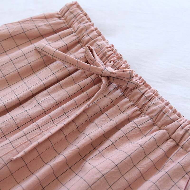 Baumwolle Frauen Schlaf Böden Plaid Elastische Taille Hause Hosen Dünne Hause Hosen Nachtwäsche Hosen 122996WKA