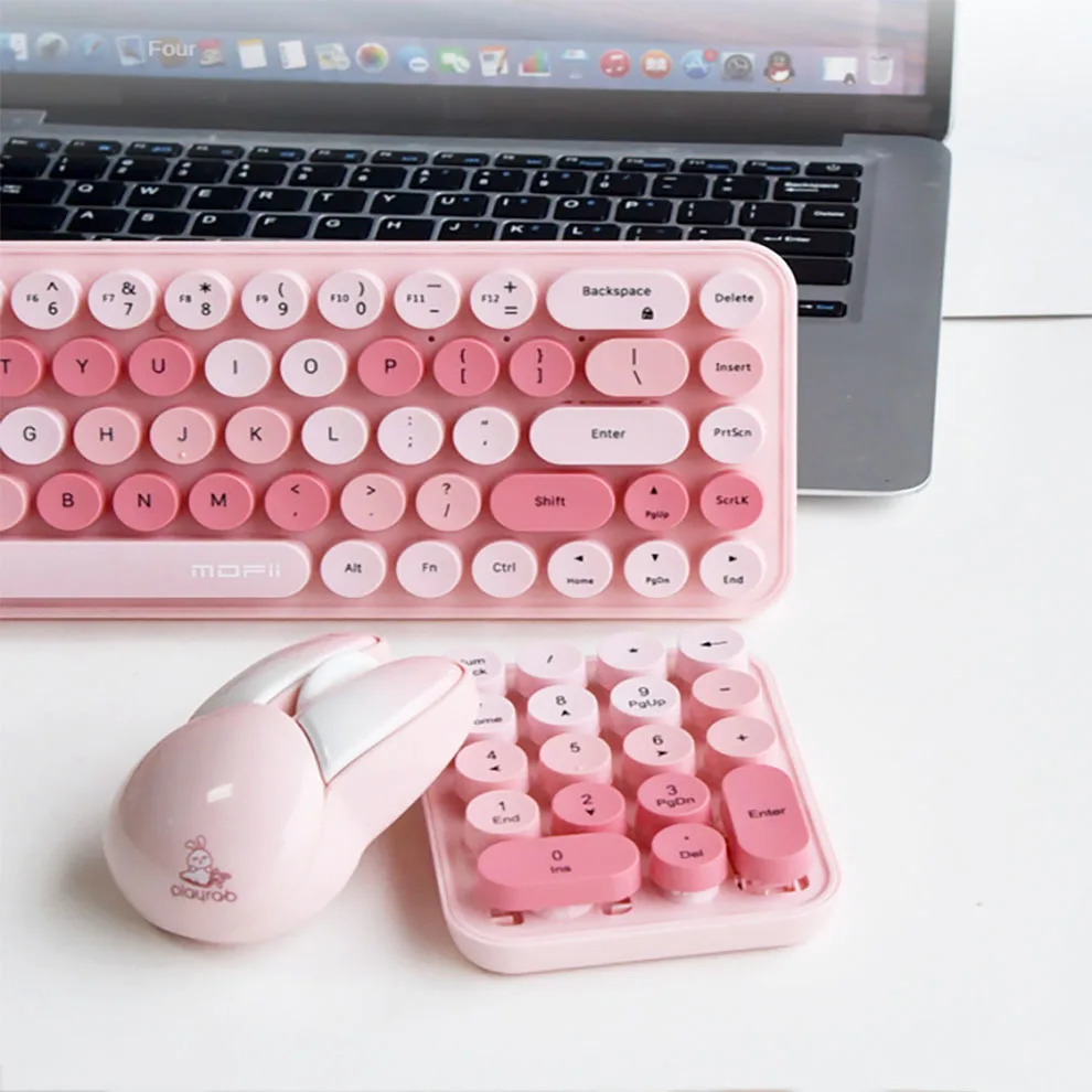 Mofii-teclado y ratón inalámbricos 3 en 1, 2,4G, colorido, bonito y Retro
