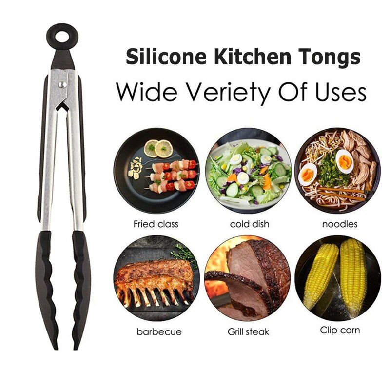 Pinzas de cocina de silicona para barbacoa, tensores para carne y sartén, para cocinar a la parrilla, utensilios de cocina