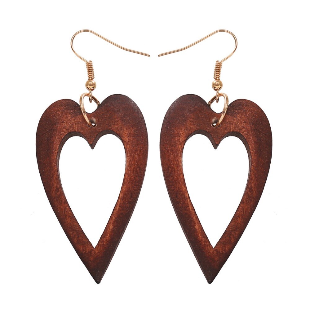 YULUCH-pendientes de madera con forma de corazón para mujer, aretes colgantes, hechos a mano, para