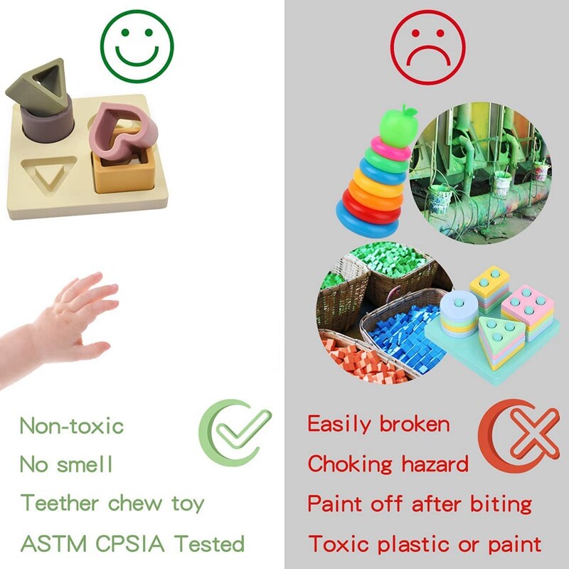 Baby Soft Nesting Sorting Stacking Toys Silicone Block Shape Toys Recognition Learning Development Toys Jigsaw Puzzles