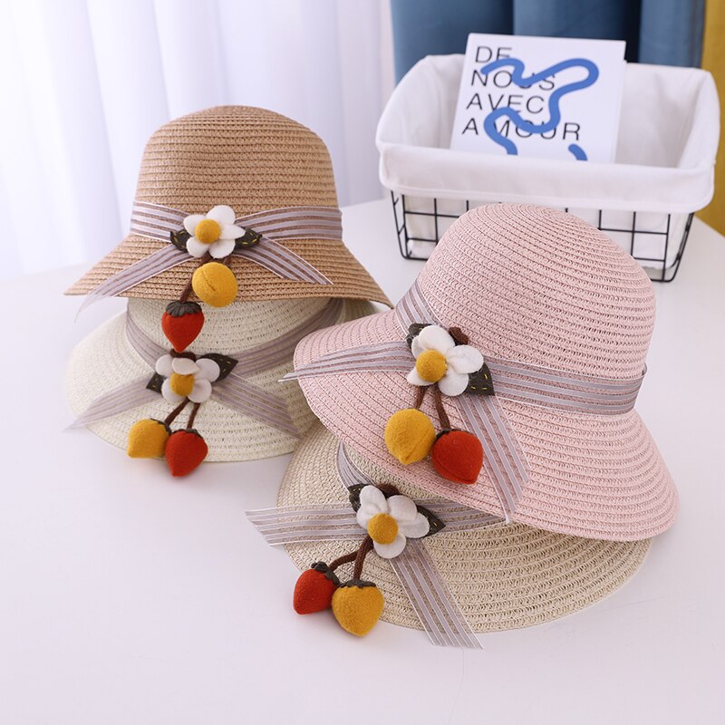 Summer Sweet Cute Flowers Kids Straw Hats Children Beach Cap Baby Photography Props Baby Girl Hat Sun Visor Caps