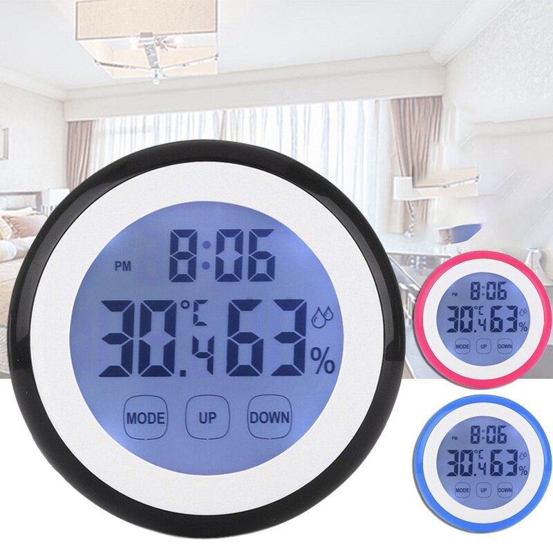 Wall Digital Temperature Clock Household Contact Sn Multifunctional Children's Backlit Indoor Wall Clock: Blue