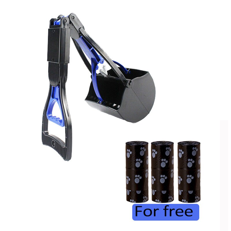 Portable Dog Feces Picker Foldable Pet Manure Clip Outdoor Use Pet Poop Storage Box Dog Sanitary Fittings With Garbage Bags: Style 1 blue / L