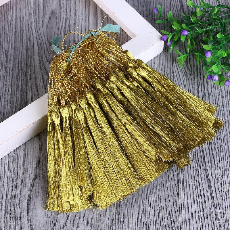 Borlas largas de seda con borlas decorativas para joyería, franja de borlas de poliéster doradas y plateadas, nudo chino de bricolaje, 15 Uds.