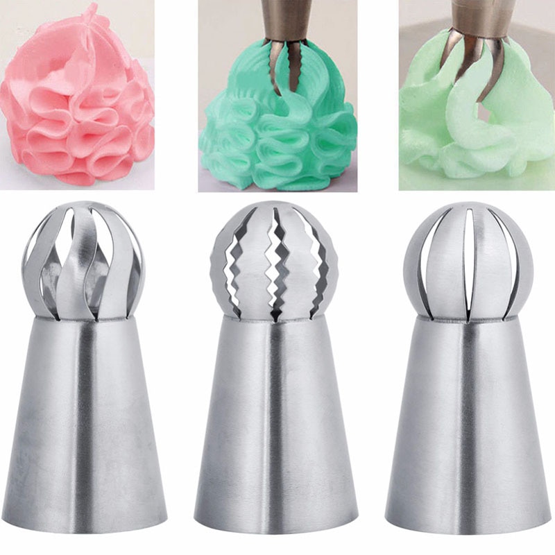 1Pc/3Pcs Russische Bloem Icing Piping Nozzles Rvs Sferische Bal Cupcake Decorating Tool Keuken Accessoires