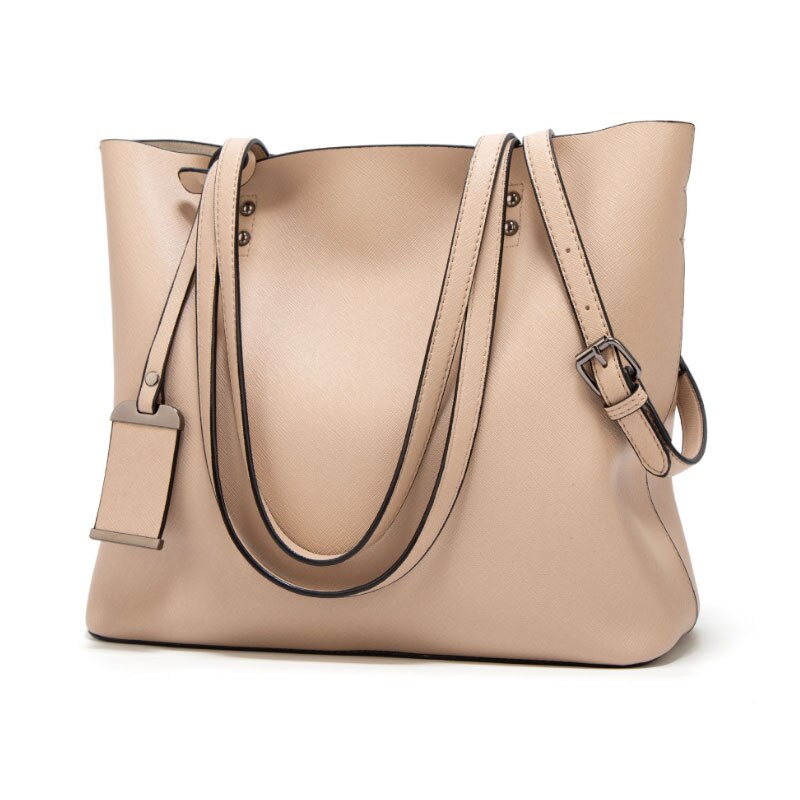 Dametaske skuldertaske pu messenger taske tote bag bucket taske mor taske ensfarvet indkøbstaske big bag trend: Beige
