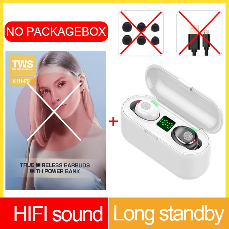 KUGE-auriculares inalámbricos con Bluetooth V5.0, dispositivo estéreo HD, deportivo, resistente al agua, con micrófono Dual y carga de batería de 2000mAh, Cas: White Black