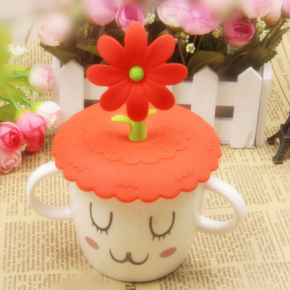 DIY Cup Cover Cute Anti-dust Silicone Cup Cover Coffee Suction Seal Lid Cap Silicone Airtight Love Spoon Novelty: Orange