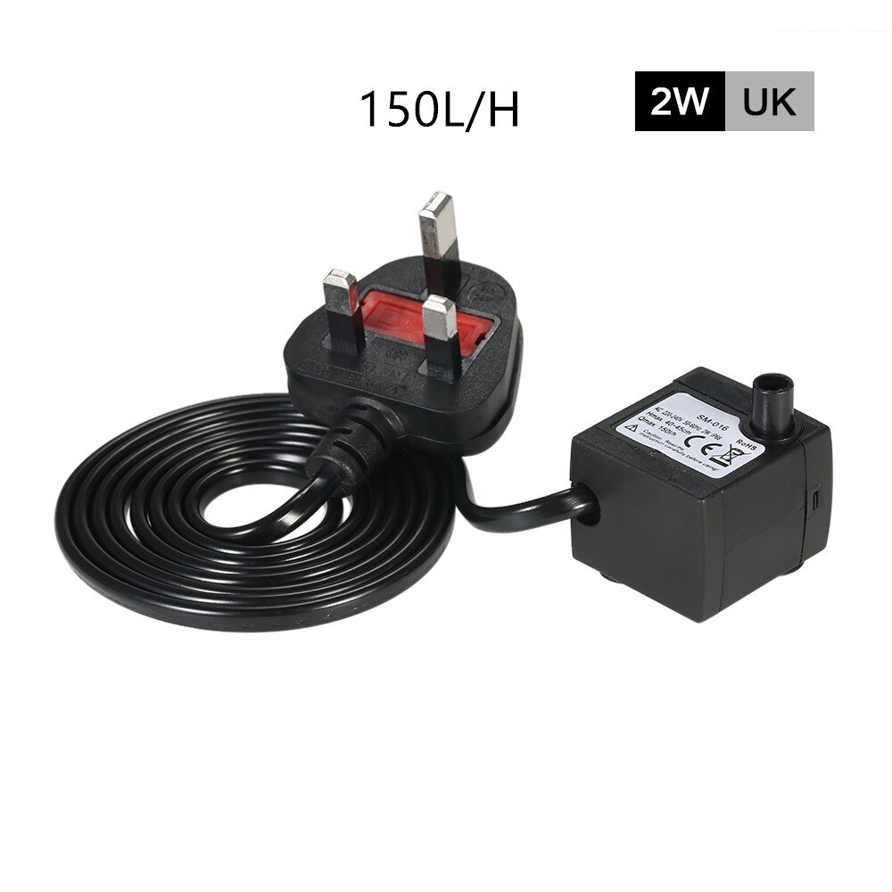 Aquarium Water Pump 220V Ultra Quiet Submersible Water Pump Filter Fish 2/2.5/4W Pond Fountain Aquarium Tank 150/180/280L/H: UK Plug 2W