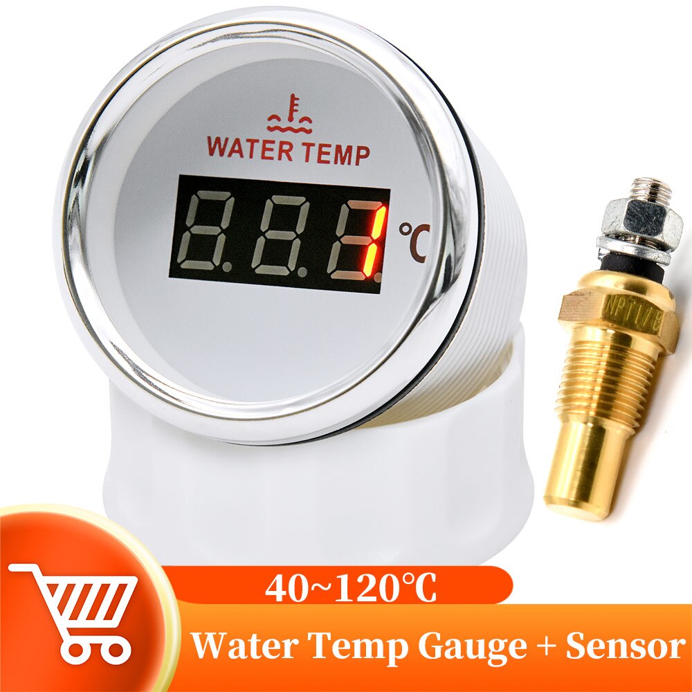 40-120Celsius Digitale Water Temperatuurmeter Met 1/8 Npt Water Temp Sensor Marine Water Temp Meter Rood Backlight 12/24V