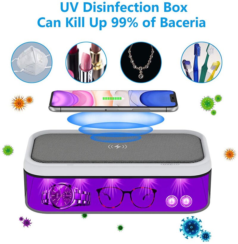 15W UV Sanitizer Box UV Light Face Mask Sterilizer Box Anti Bacteria Ultraviolet Ray Disinfection for Jewelry Watch Phone