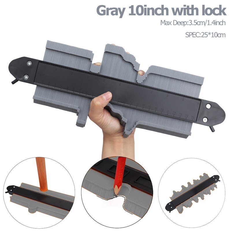 5/10 inch Multi-functional Contour Profile Gauge Laminated Tiles Tiles Edge Shaping Wood Measure Ruler Contour Gauge Duplicator: 25cm Gray