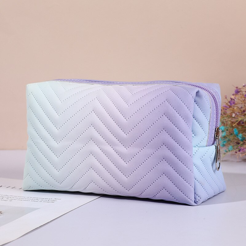 PURDORED 1 Pc Gradienten Farbe machen-hoch Tasche für Frauen Reißverschluss Samt Kosmetik Tasche Reise Große Weibliche Machen hoch Beutel Notwendigkeiten: Violett