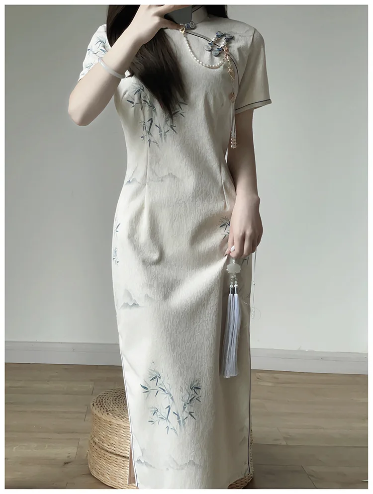 Abito tradizionale cinese longue améliorée per giovani ragazze, Cheongsams doux, stile retrò de la République, nouvelle: XL