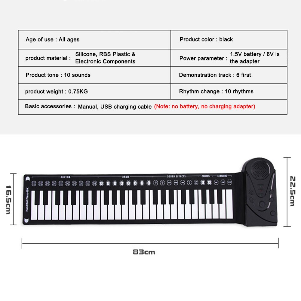 49 / 61 Keys Roll Up Piano Portable Rechargeable Electronic Hand Roll Piano with Silicone Piano Keyboard for Beginners