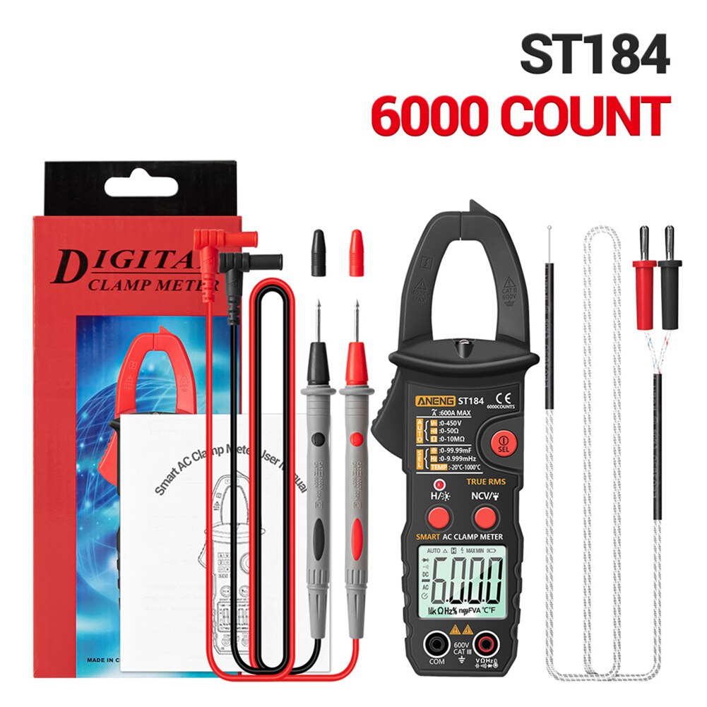Aneng ST184 Digitale Multimeter Stroomtang True Rms 6000 Telt Professionele Meten Testers Ac/Dc Spanning Ac Ohm: Black