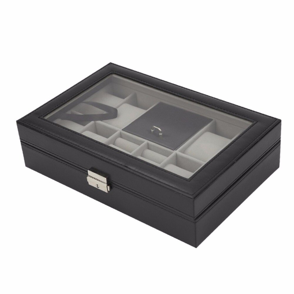 8 + 3 Gemengde Grids Horloge Doos Pu Leer Suede Binnen Woord Gesp Opslag Sieraden Display Opslag Mens Case