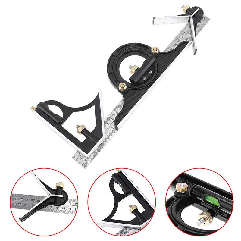 300mm Stainless Steel Protractor Carpenter Tools Combination Square Angle Ruler Multi-function Measuring Tool