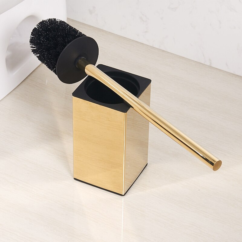 Porte-brosse de toilette mural Vertical doré avec brosse de toilette en acier inoxydable bross304 Kit de nettoyage de brosse de toilette noir Nickel