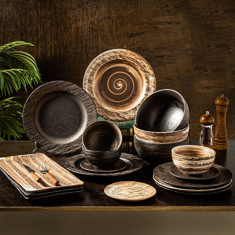 Karkea keramiikka astiasto lautanen kotitalousruoka lautanen keraamiset nyytit lautanen pihvi illallislautanen japanilainen tarjotin riisikulho nuudelit