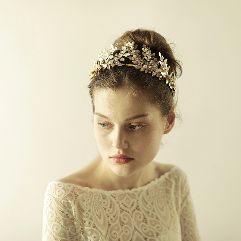 O870 Classic alloy plated wedding tiara wedding hair accessories bridal crown headpiece with leaves for bride