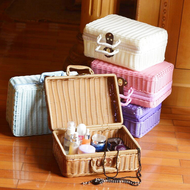 Vintage Draagbare Handgemaakte Rieten Rotan Geweven Mand Make Organizer Picknick Bagage Opslag Mand Custom-Made Hand Cadeau Mand