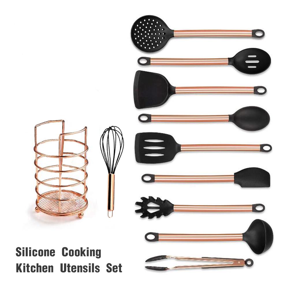 Set de cocina de silicona electrodomésticos cobre plateado mango 11 piezas cuchara antiadherente espátula juego de utensilios de cocina conjunto de utensilios para cocina 4