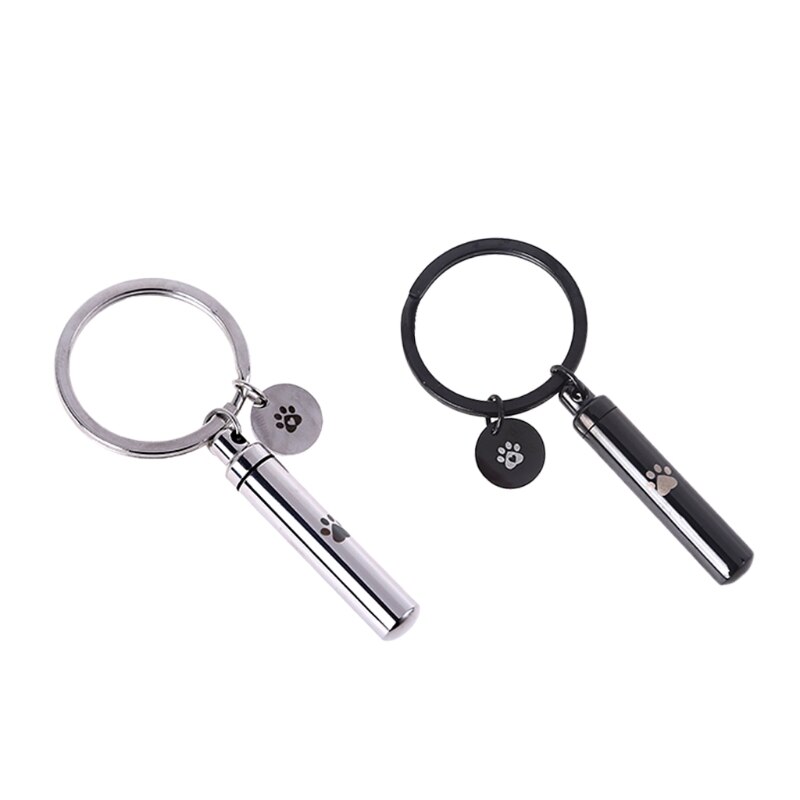 Stainless Steel Cylinder Urn Keychain Key Ring for Pet Dog Cat Ashes Keepsake Memorial Cremation Jewelry for Women Men