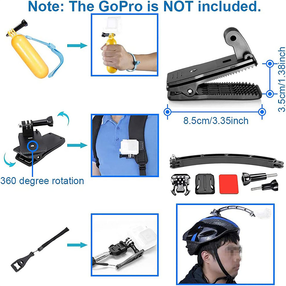 Action Camera Accessories Kit for Gopro Hero 12 11 10 9 8 7 6 5 4 Max Mount Session YI 4K SJCAM EKEN Osmo AKASO APEMAN Accessory