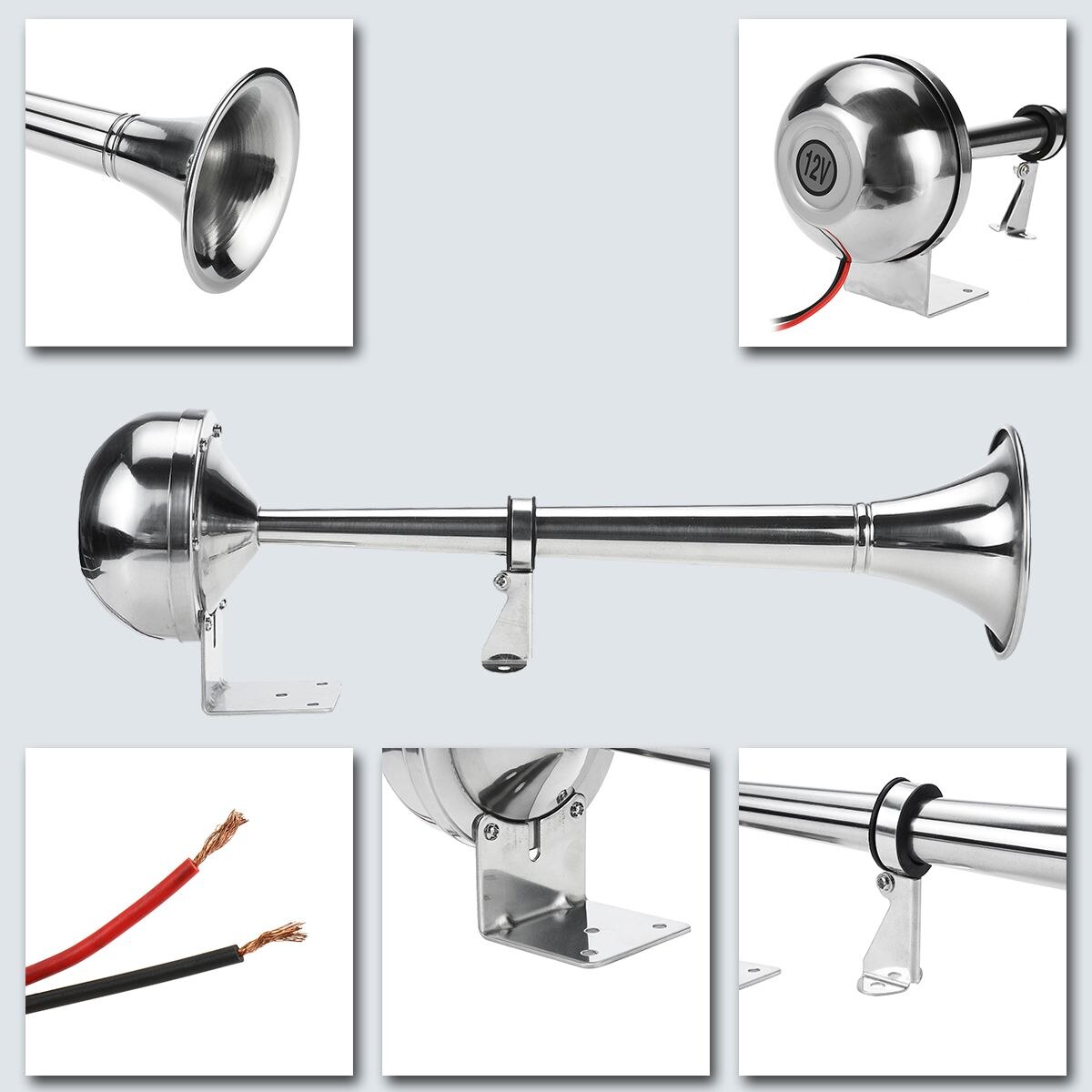 328DB 12V Super Luid Universele Luchthoorn Enkele Trompet Chrome Compressor Voor Auto Truck Boot Motorfiets