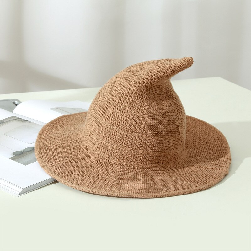 Koreansk halloween heksehue kvinder dame pige solid fiskerhue strikning festival fest hat efterår spand hat håndvask: Khaki