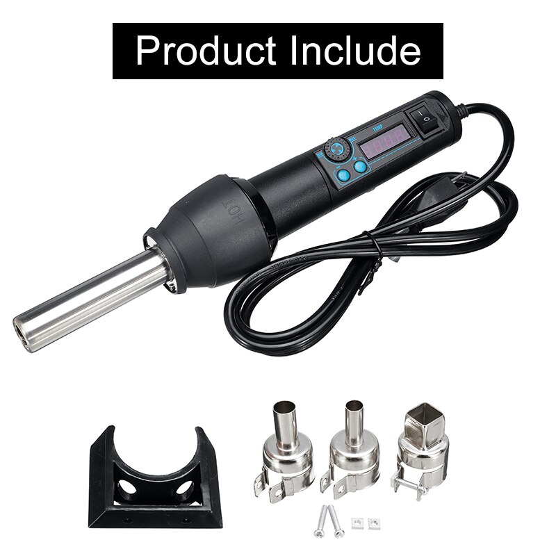 650W Soldering Station Portable Digital Air Gun BGA Rework Solder Station Air Blower Heat Gun with 3 Air Nozzles