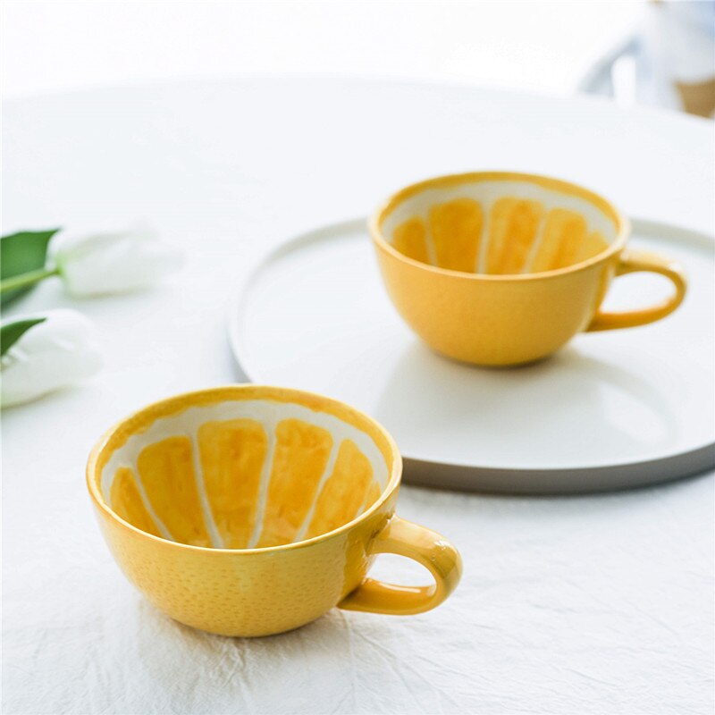 Happy Ceramic Orange Lemon Mug Cup Fruit Water Juice Coffee Mug Milk Cup Kitchen Tool for Kid