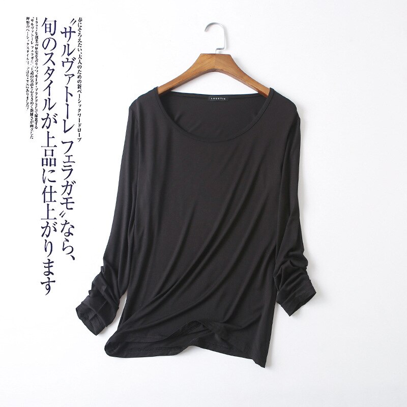 Fdfklak Pyjama Femme One Piece Sleep Tops For Women Loose Modal Sleepwear Bottoming Shirt Outside Wear Spring Pajamas Female: black / XL