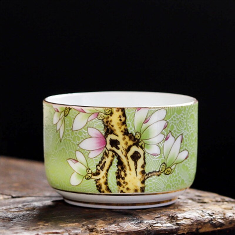 6pc Tea cup set Jingdezhen Enamel Color High Phnom Penh Ceramic Cups Hand-painted Tea Bowl Set Chinese Kungfu Tea Set: 6pc green color