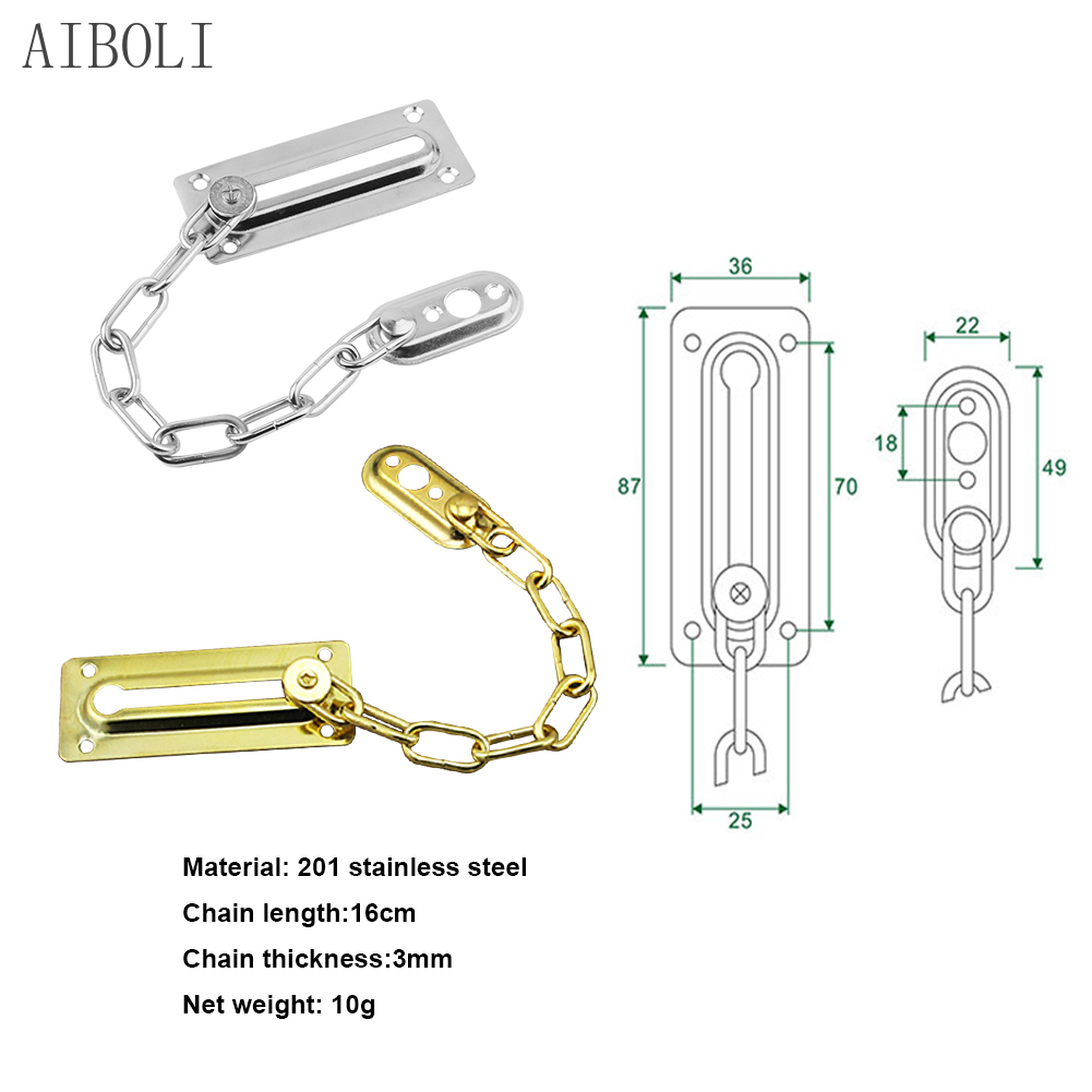 Stainless Steel Door Safety Lock Guard Chain Security Bolt Locks Cabinet Latch DIY Home Hotel Office Security Tools Gold Silver