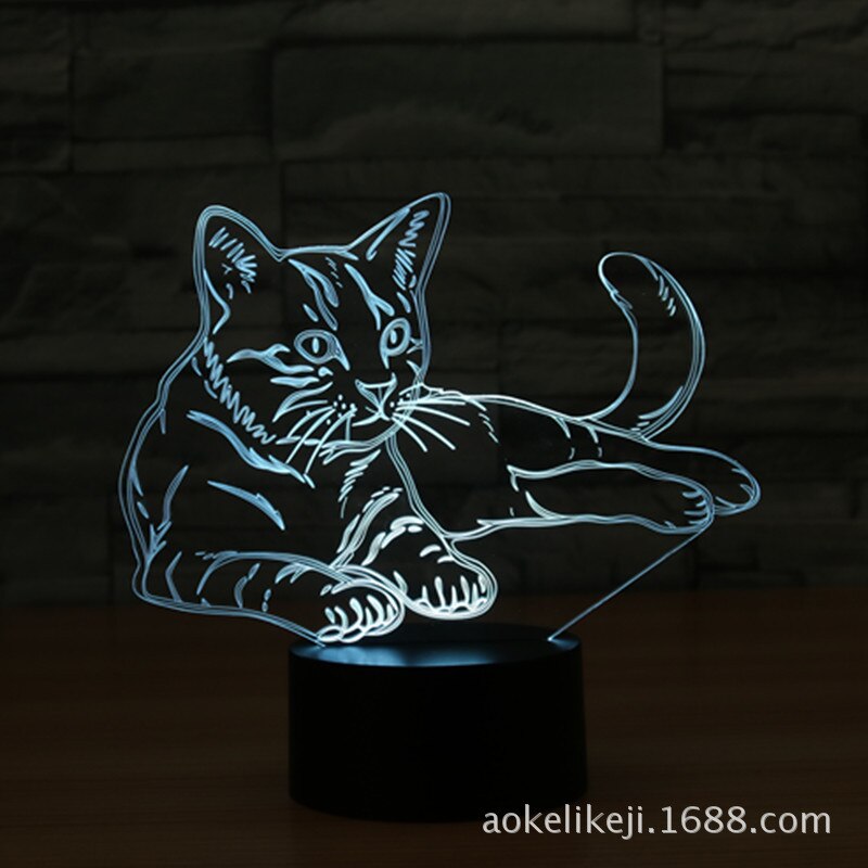 Kat Serie Kleurrijke Creatieve Diermodel Kat 3D Licht Led Klein Nachtlampje Tafellamp Visuele Licht 8188