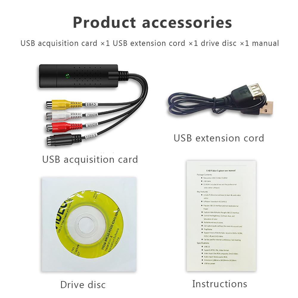 Usb 2.0 easy cap video tv dvd vhs dvr capture card enklere cap usb video capture enhet støtte win 7/8 capture card 5 vdc 250ma
