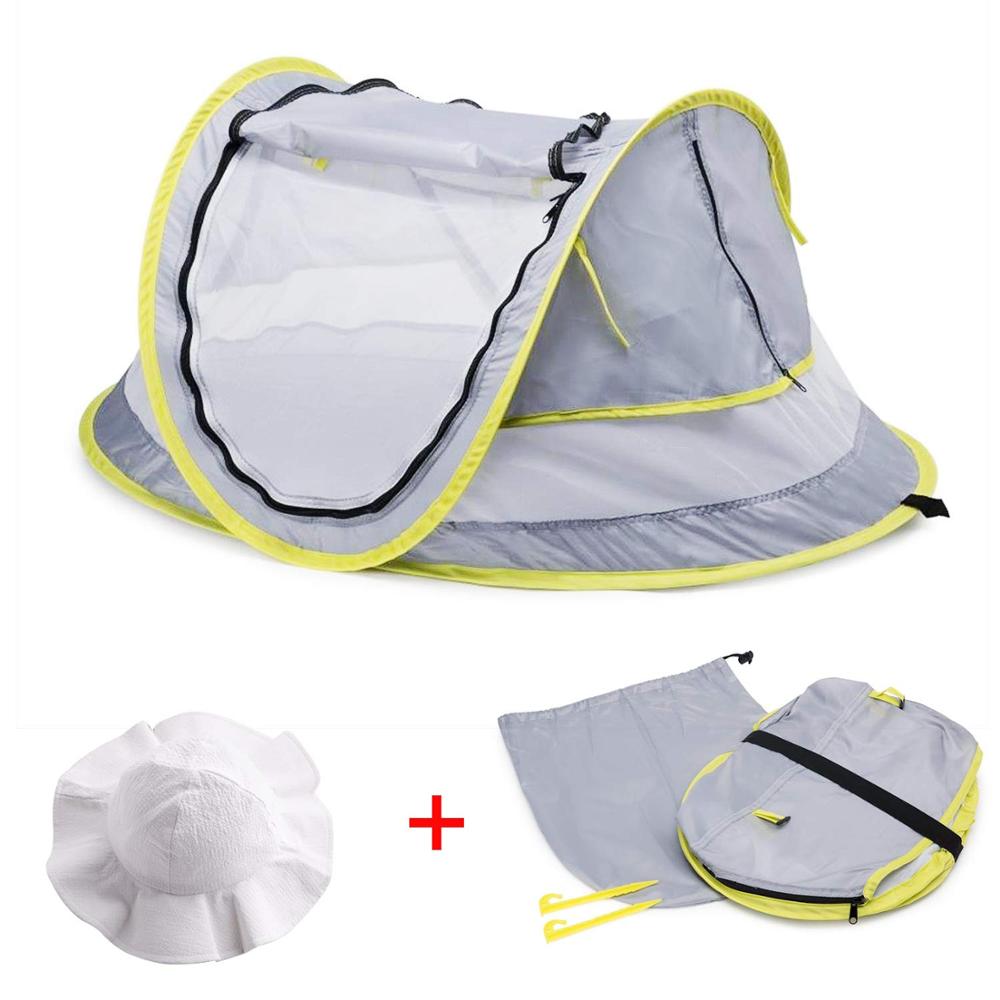 Tenda da spiaggia per bambini tesa cappello di protezione solare tenda da viaggio per bambini portatile tende da sole per neonati Pop Up pieghevole letto per esterni paralume per bambini: Default Title