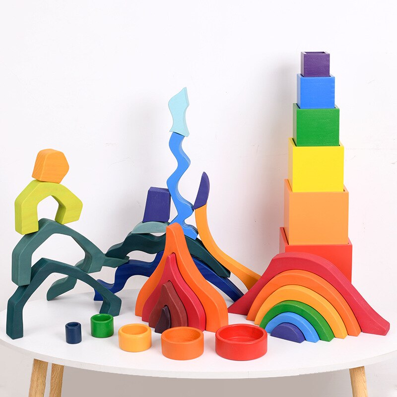 Baby Toys 12Pcs Rainbow Blocks Kids Large Rainbow Building Blocks Wooden Toys for kids Montessori Educational Toy