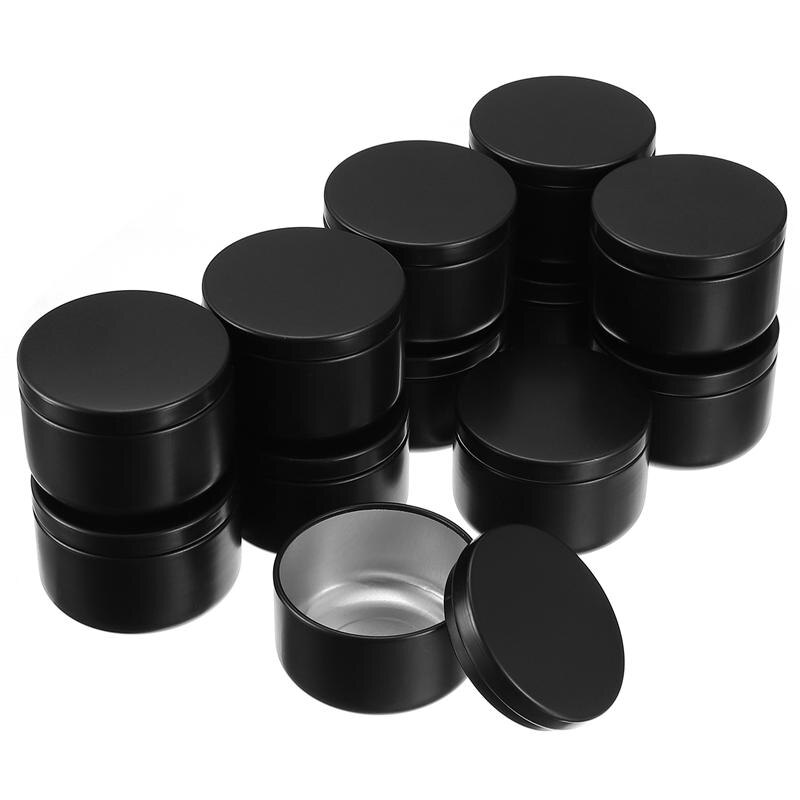 Caja de lata de Metal redonda para Vela, bote de aluminio, latas de viaje, lata de Metal redonda, 12 Uds.: Black