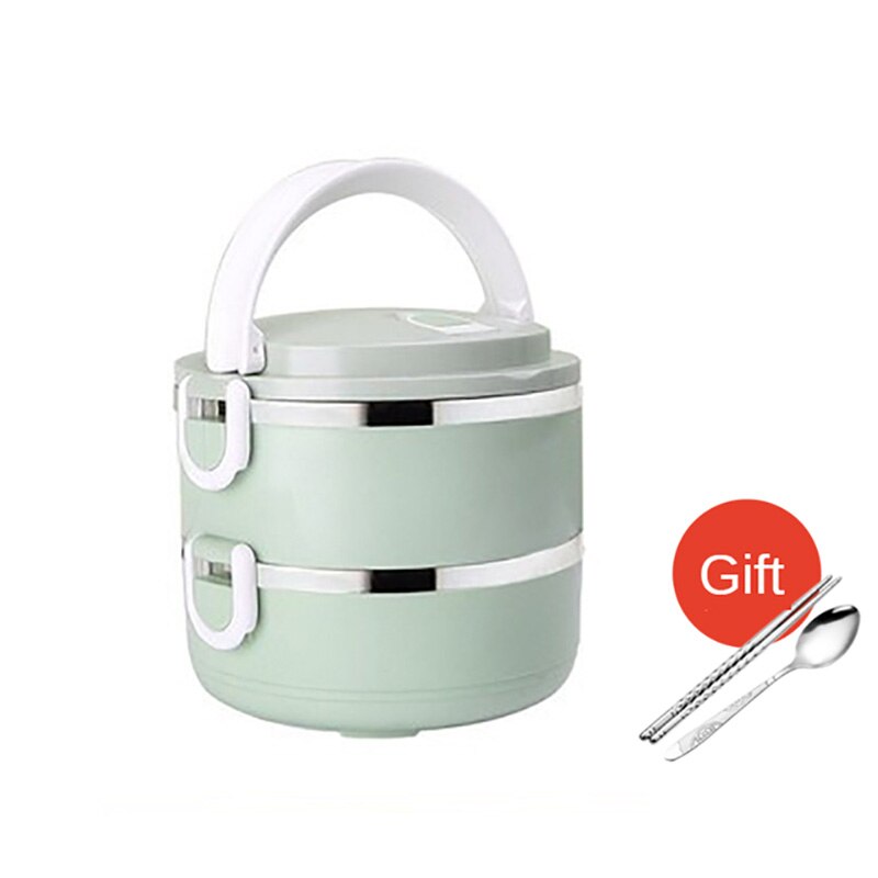 Microwave Stainless Steel Thermal Lunch Box Food Storage Box Travel Picnic Leakproof Lunch Box Students Work Adult Lunch Box: Green 2 Layer