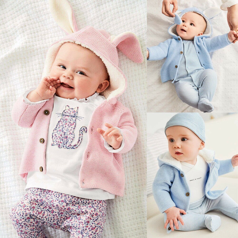 0-24M Pasgeboren Baby Meisje Winter Kleding Jongen Gebreide Truien Leuke Pasen Oor Hooded Vesten Jas Bovenkleding Warm kleding